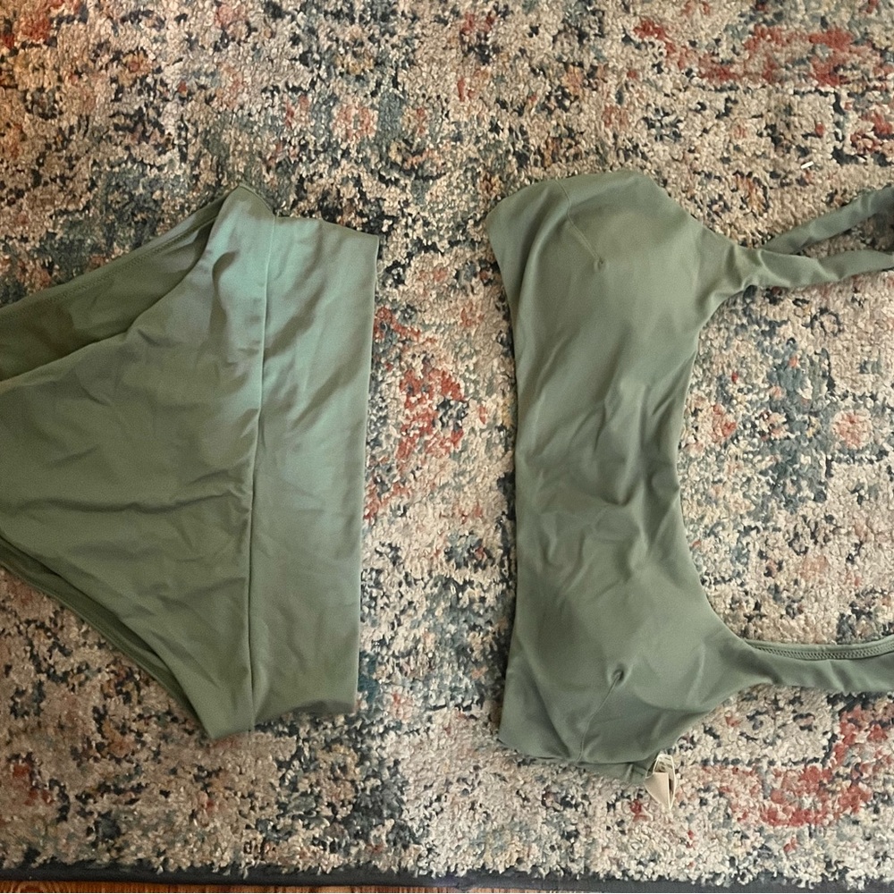 Sage green bikini halter top padded with high waisted bottoms